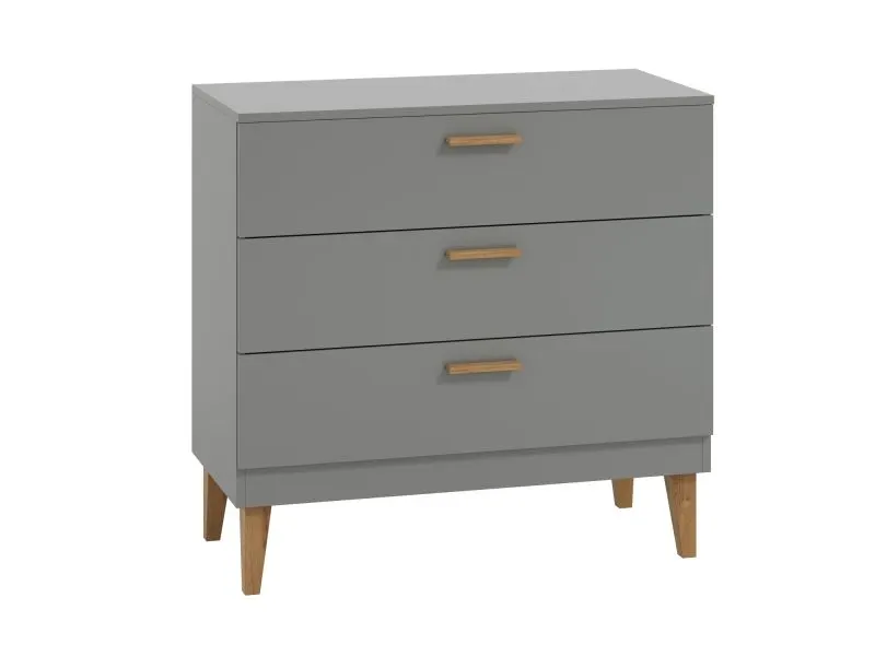 Komoda KUBI szara trzyszufladowa z cichym domykiem | MIRAT. w stylu SKANDYNAWSKI kolekcja KUBI