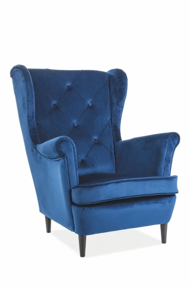 Welurowy granatowey fotel tapicerowany z pikowaniem Lady Velvet