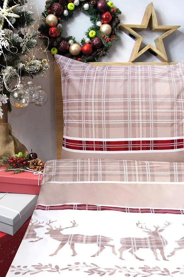 Świąteczna pościel bawełniana Premium Bielbaw 140x200 Last Xmas beżowa MIRAT.