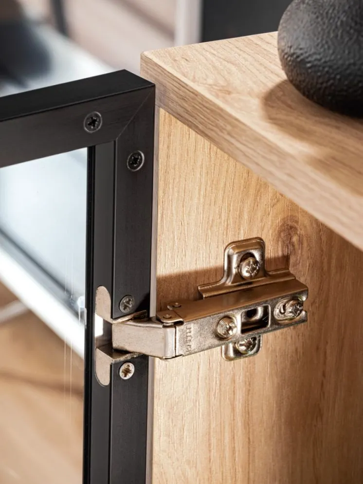 Meblościanka LIAM hickory jackson ze szklanymi półkami I sklep meblowy MIRAT. styl LOFT