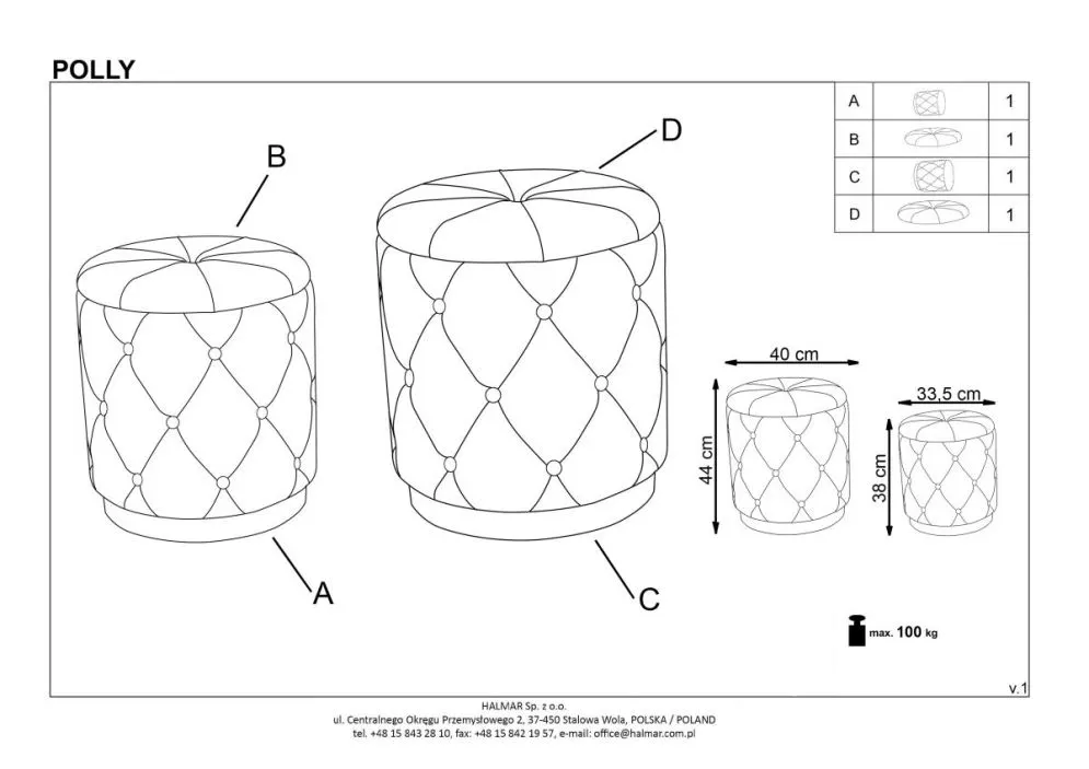 Zestaw puf POLLY VELVET bordowe/złote w stylu glamour | MIRAT. styl GLAMOUR