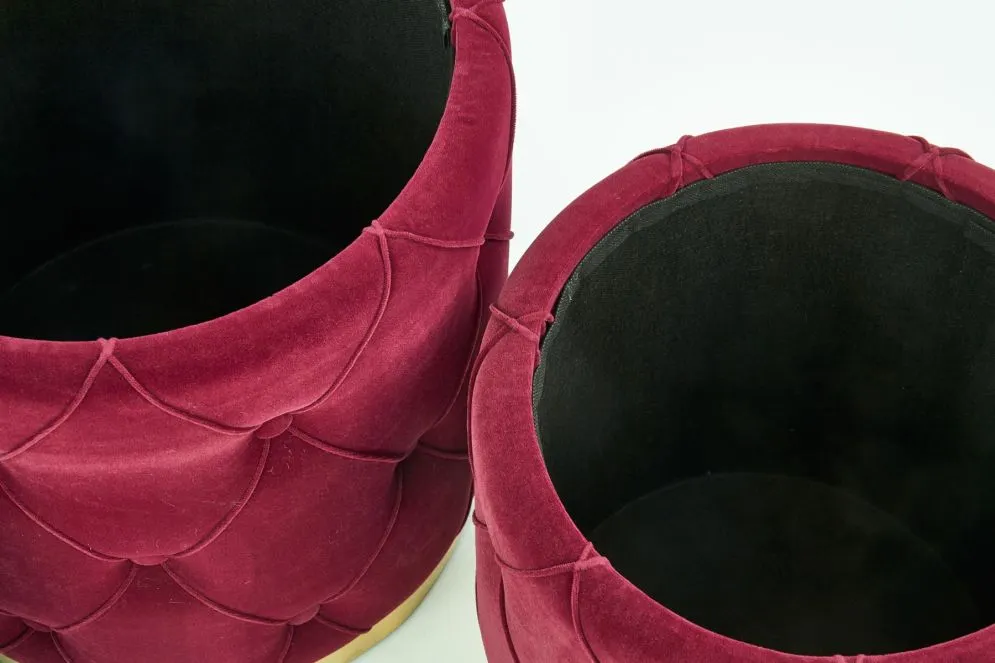 Zestaw puf POLLY VELVET bordowe/złote w stylu glamour | MIRAT. styl GLAMOUR