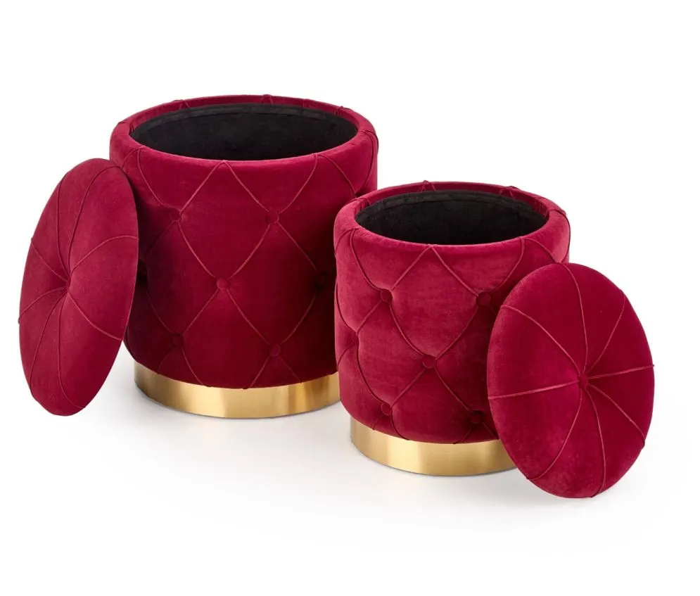 Zestaw puf POLLY VELVET bordowe/złote w stylu glamour | MIRAT. styl GLAMOUR