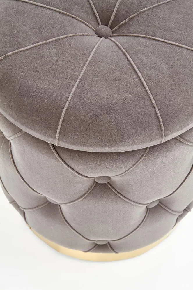 Zestaw pufa POLLY VELVET szary pikowany na złotej podstawie | MIRAT. styl GLAMOUR