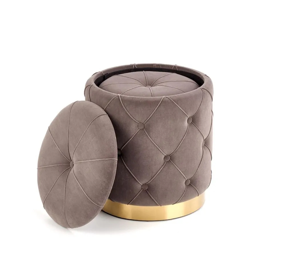 Zestaw pufa POLLY VELVET szary pikowany na złotej podstawie | MIRAT. styl GLAMOUR