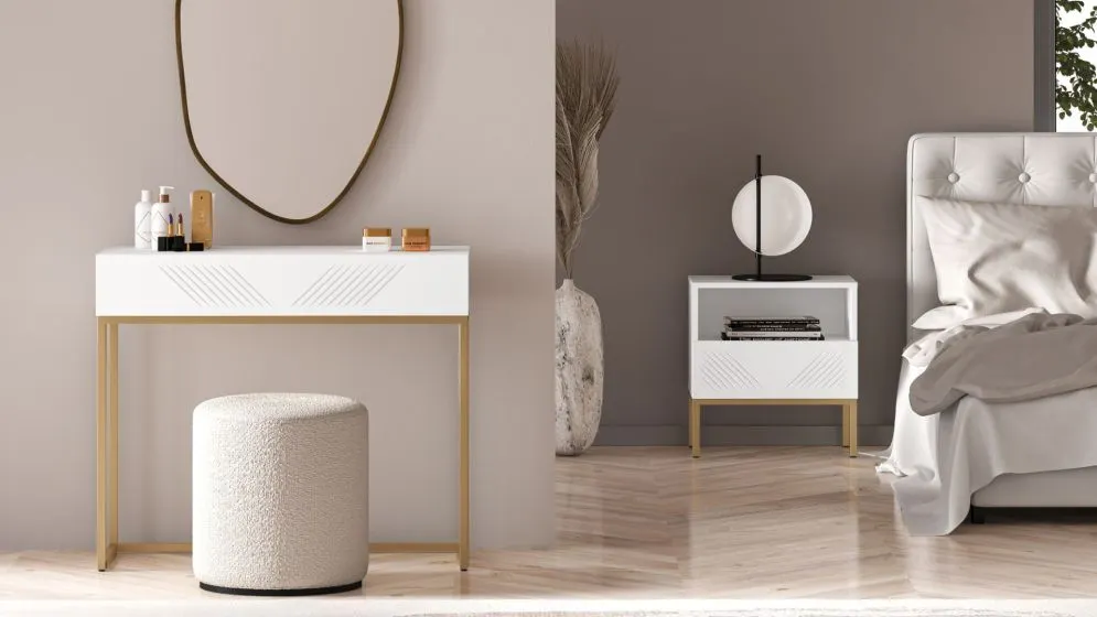 Toaletka KLARA biały mat na kosmetyki do sypialni I sklep meblowy MIRAT. styl GLAMOUR kolekcja KLARA