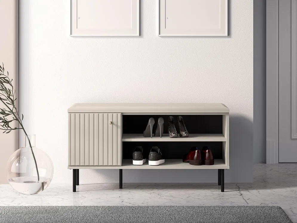 Szafka na buty z siedziskiem ELLEN 1D kaszmir nowoczesna I sklep meblowy MIRAT. styl GLAMOUR, RYFLOWANY kolekcja ELLEN