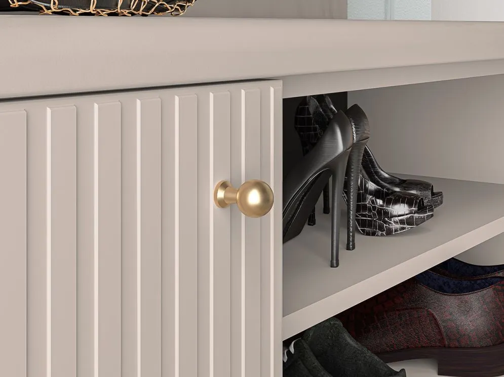 Szafka na buty z siedziskiem ELLEN 1D kaszmir nowoczesna I sklep meblowy MIRAT. styl GLAMOUR, RYFLOWANY kolekcja ELLEN