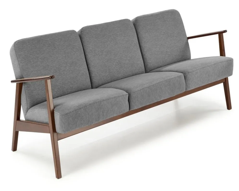 Sofa MILANO 3S szara/orzech trzyosobowa z podłokietnikami I sklep meblowy MIRAT. styl SKANDYNAWSKI, VINTAGE