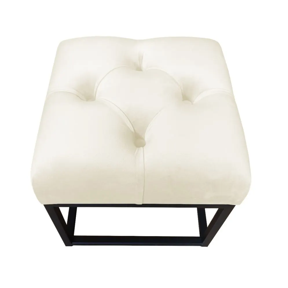 Pufa CHARLIE MG VELVET ecru pikowana na metalowych nogach | MIRAT. w stylu GLAMOUR, LOFT kolekcja