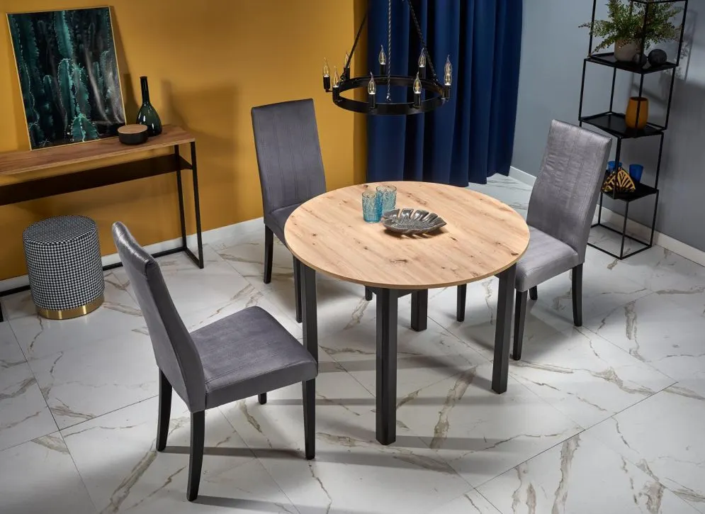 Stół RINGO 102(142)x102 dąb/czarny rozkładany okrągły | MIRAT. w stylu  kolekcja