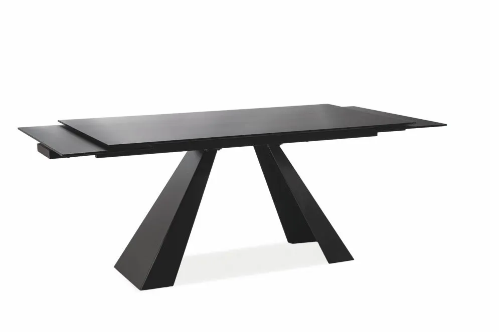 Rozkładany czarny stół szklany na metalowych nogach Salvadore 160