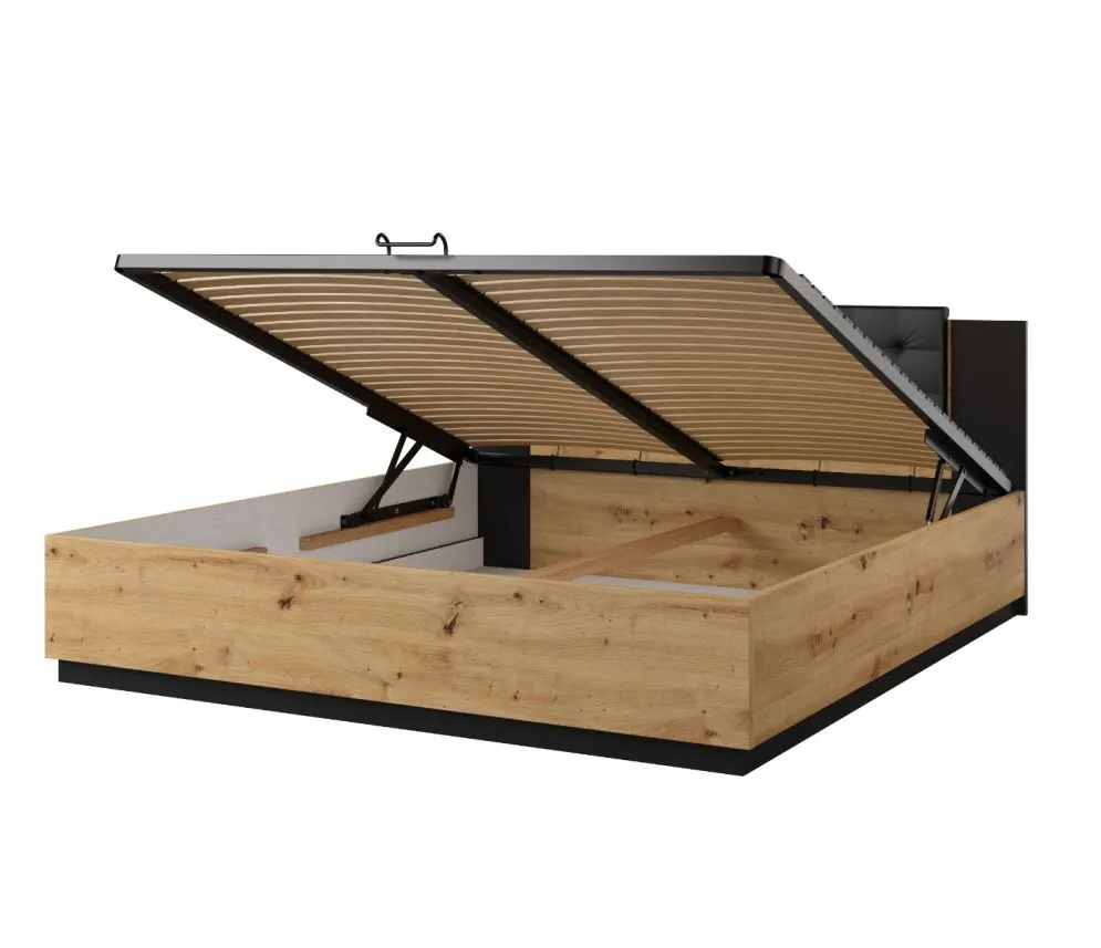 Łóżko SIGMA 180x200 dąb artisan/czarny mat z pojemnikiem I sklep meblowy MIRAT. styl LOFT, SKANDYNAWSKI