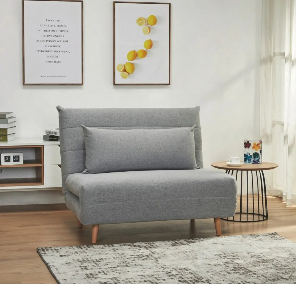 Rozkładany szary fotel z poduszką Spike