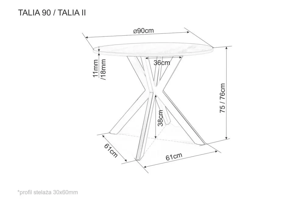 Stół okrągły TALIA II 90x90 dąb/czarny w stylu industrialnym I sklep meblowy MIRAT. styl LOFT
