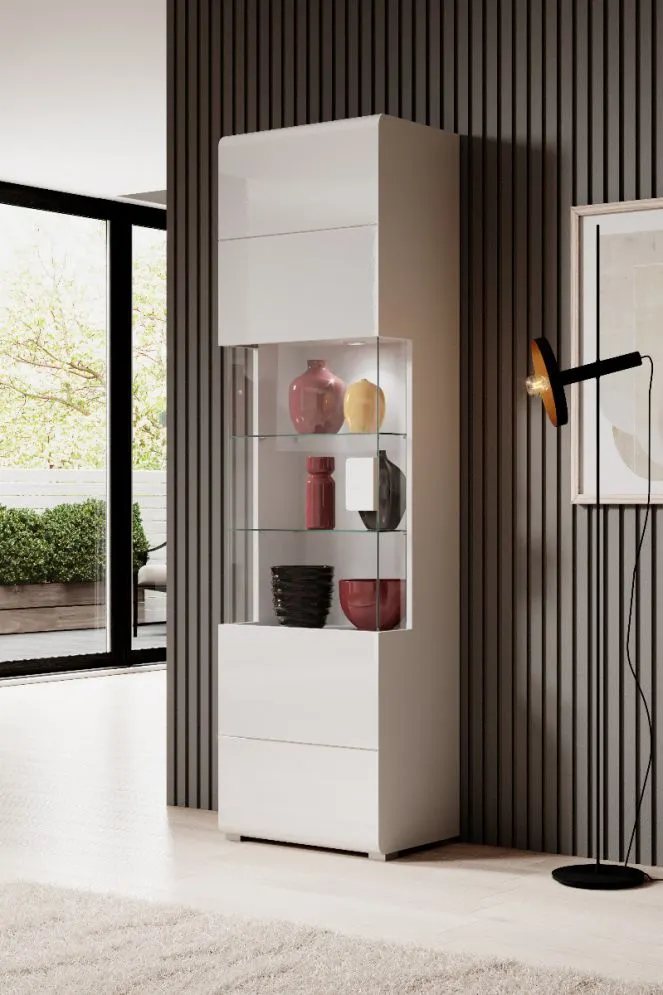 Witryna TOLEDO 1D biała połysk HELVETIA | MIRAT. w stylu GLAMOUR kolekcja