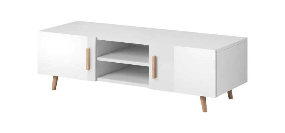 Szafka RTV SWEDEN 2 biały mat/biały połysk do salonu | MIRAT. styl SKANDYNAWSKI
