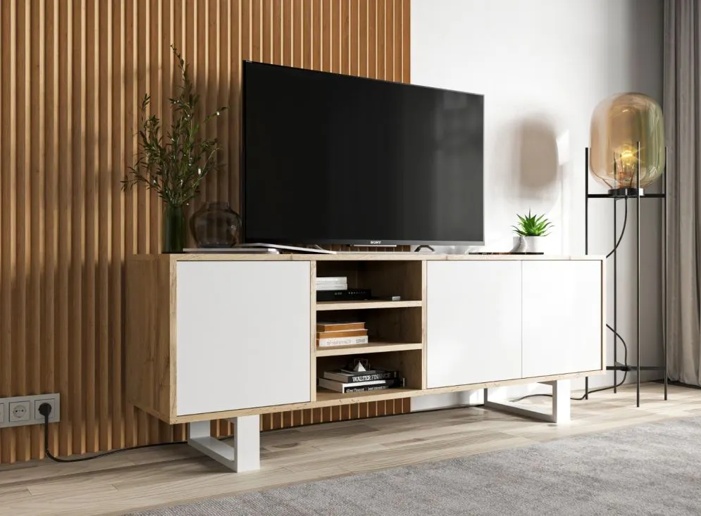 Szafka RTV NILA 5 dąb wotan/biały mat stojąca I sklep meblowy MIRAT. styl SKANDYNAWSKI kolekcja NILA