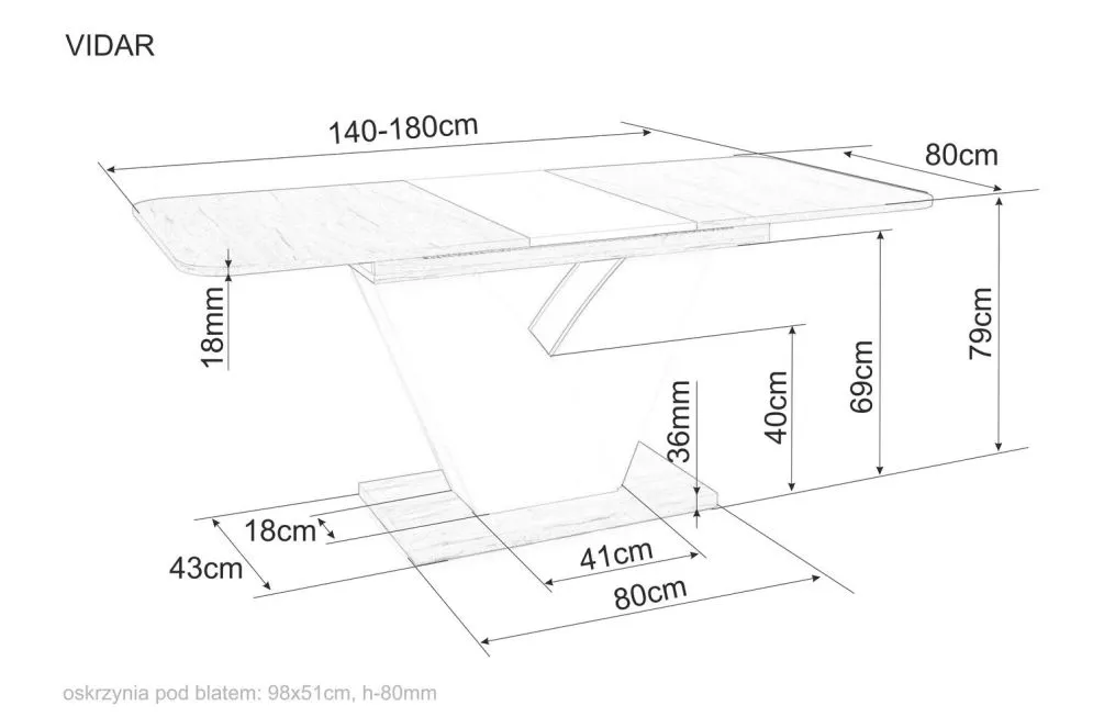 Stół rozkładany VIDAR 140(180)x80 dąb craft tabacco/kremowy w stylu skandynawskim I sklep meblowy MIRAT. styl SKANDYNAWSKI