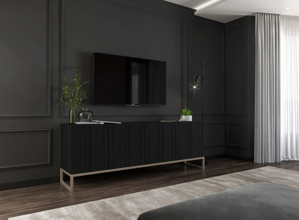 Szafka RTV TAL 150 czarna mat MEBLE LINDNER | MIRAT. w stylu GLAMOUR, LOFT kolekcja TAL