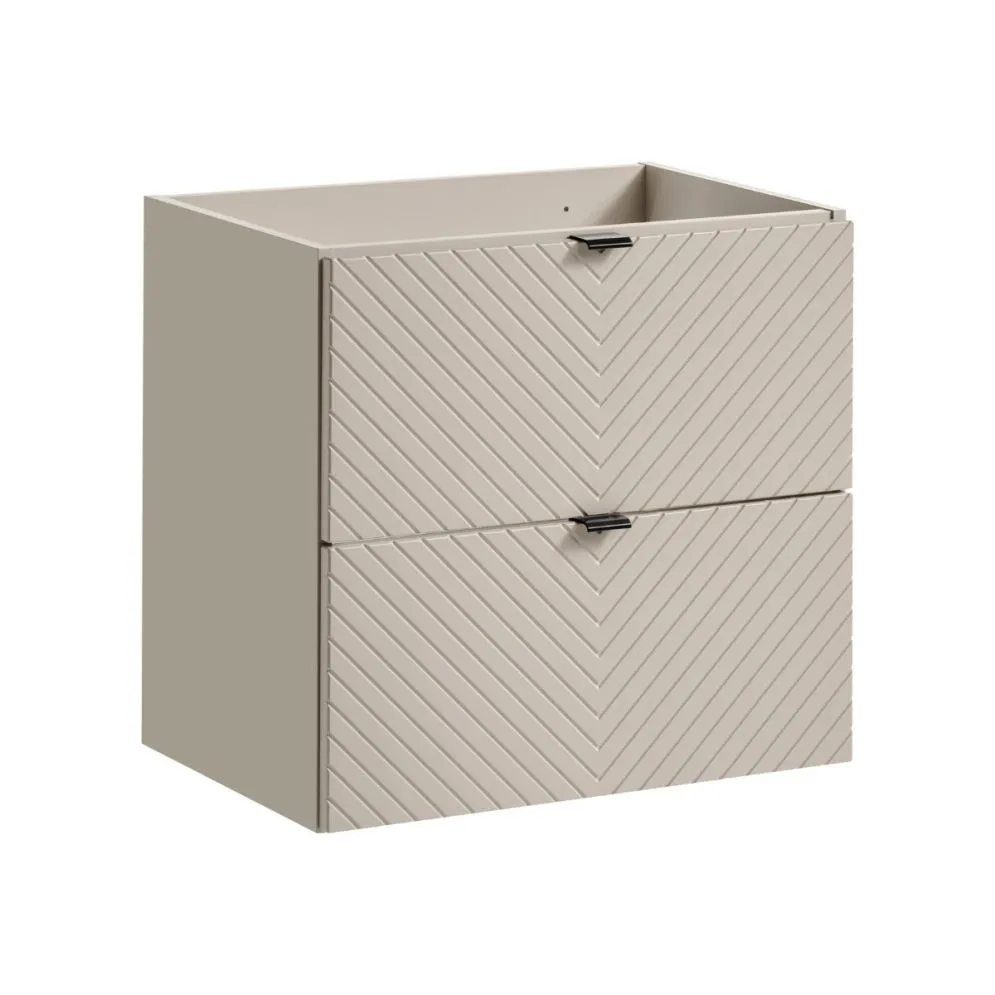 Szafka pod umywalkę nablatową VIVA CASHMERE 2S 60cmx2 kaszmirowy mat - zestaw 160cm z koszem na pranie I sklep meblowy MIRAT. styl GLAMOUR, RYFLOWANY