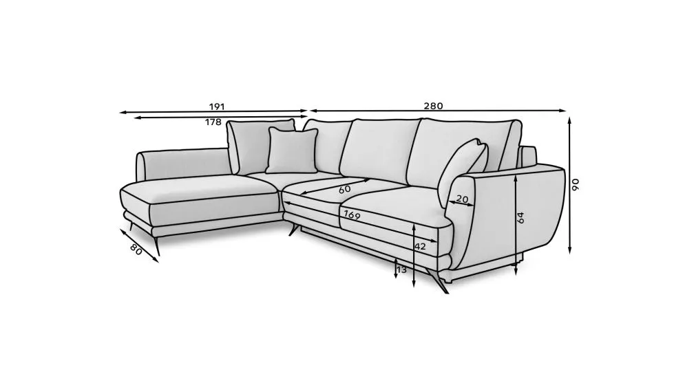 Narożnik z funkcją spania LARDE szary lewy z pojemnikiem na pościel | MIRAT. w stylu  kolekcja