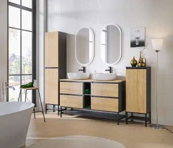 Szafka pod umywalkę nablatową MONAKO GREY OAK 820x2 + MONAKO GREY 810 zestaw z blatem 140cm