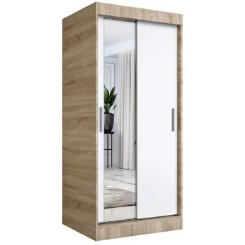 Szafa przesuwna MODUO COMFORT 120 dąb sonoma/biała mat z lustrem po lewej