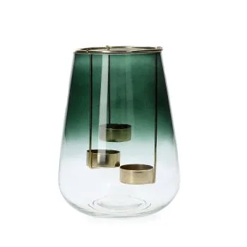 Lampion GALIA szklany z uchwytami na tealight zielony 15x20 cm