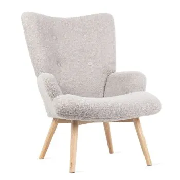 Fotel tapicerowany MOSS w tkaninie TEDDY BOUCLÉ jasnoszary