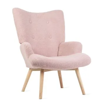 Fotel tapicerowany MOSS w tkaninie TEDDY BOUCLÉ różowy