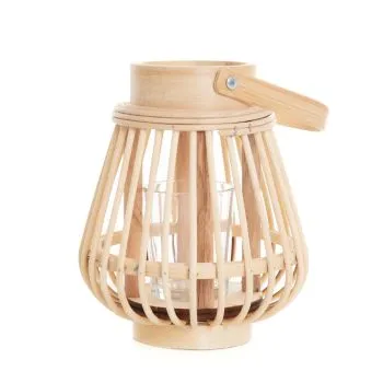 Lampion GARTEN drewniany z pojemnikiem na świecę 14x17 cm naturalny