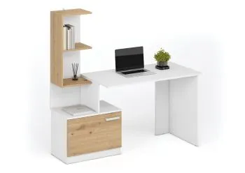 Biurko komputerowe MISO białe/dąb artisan z regałem