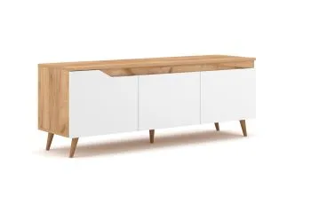 Szafka RTV TUE 140cm dąb craft złoty/biały mat