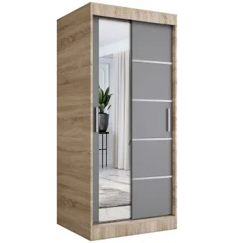 Szafa przesuwna MODUO COMFORT 3 90 dąb sonoma/antracyt z lustrem
