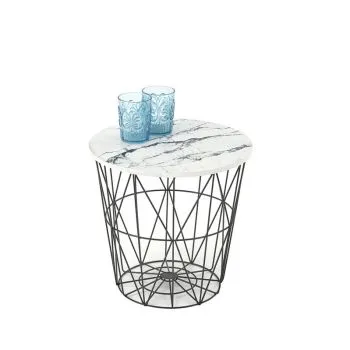 Ława HARISSA B 42x42 biały marmur/czarna