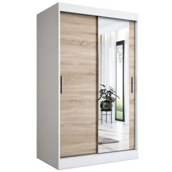 Szafa przesuwna MODUO COMFORT 120 biała mat/dąb sonoma z lustrem po prawej