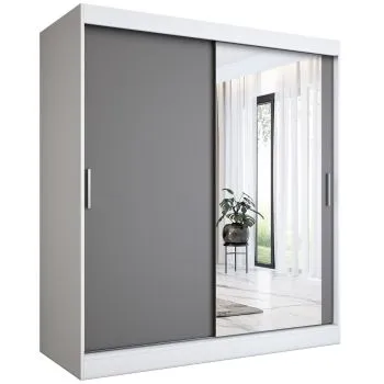 Szafa przesuwna MODUO COMFORT 180 biała mat/antracyt z lustrem po prawej