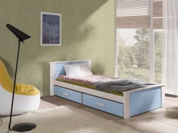Łóżko dziecięce ICHEL 180x80 białe/niebieskie z szufladami
