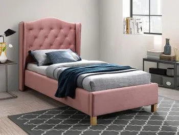 Łóżko tapicerowane ASPEN VELVET 90x200 różowe