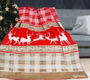 Koc LAST XMAS 150x200 czerwony/beżowy Premium