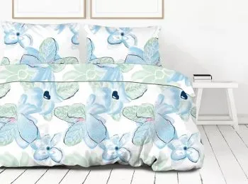 Pościel satynowa SAINT TROPEZ 220X200 niebieska/zielona Premium