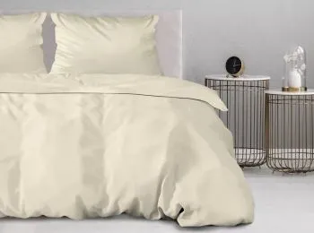 Komplet pościeli satynowej bawełnianej BIELBAW jednobarwna 220x200 ecru Premium