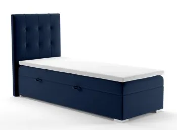 Łóżko kontynentalne JAGULA 90x200 granatowe velvet z pojemnikiem