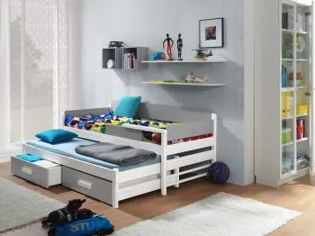 Łóżko dziecięce ONEGA 180x80 dwuosobowe białe/szare