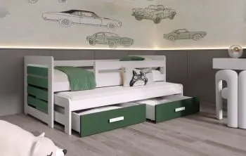 Łóżko dziecięce GRINO 180x80 białe/zielone dwuosobowe