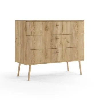 Komoda LEBEL 2 z szufladami 100cm dąb craft złoty
