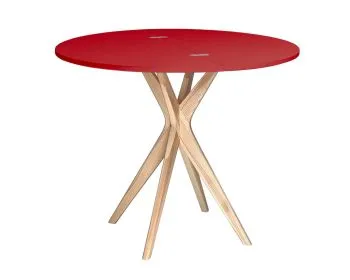Stół półokrągły CUTTI 90x90 rozkładany czerwony/jesion