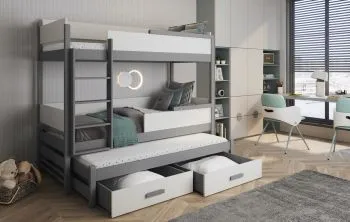 Łóżko piętrowe ZALA 180x80 szare/białe