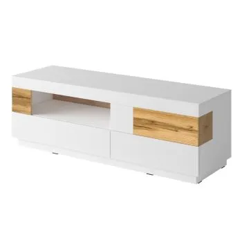 Szafka RTV SILKE 2S1KL 160cm biały połysk/dąb wotan